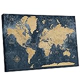 HolyCowCanvas Gold & Navy World Travel Map with