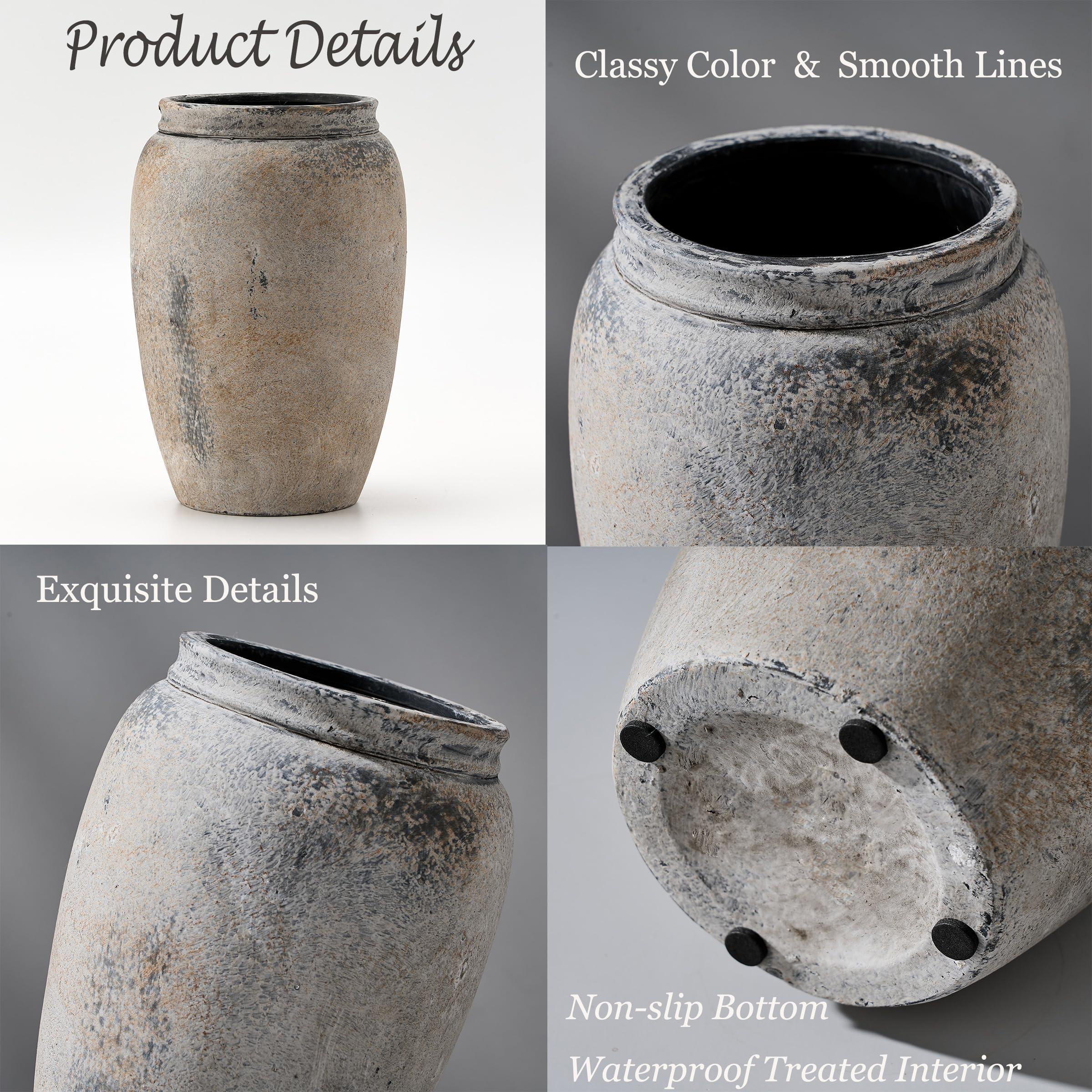 PORCER 8.2 Inch Ceramic Vase, Terracotta Rustic Vase Farmhouse Decorative Vase Boho Decor, Ceramic Vases for Home Decor, Living Room, Entryway, Floor, Holiday Wedding Christmas New Year Gifts - Gray - Image 4