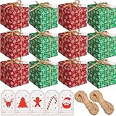 Qeeenar 100 Pieces Christmas Gift Boxes with Lids 4 x 4 x 4 Inches Gift Box Classic Plaid Decorative Boxes Xmas Ornament Gift Boxes with Gift Tags and Rope for Christmas Party Favor Decor (Snowflake)