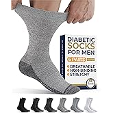 Pembrook Diabetic Socks for Men - 6 Pairs Crew Diabetic Neuropathy Socks for Men | Non Binding