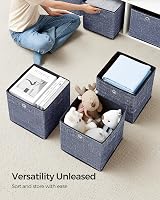 SONGMICS Storage Boxes Set of 6 30cm Cube Fabric Boxes with Handles Misty Blue view 3