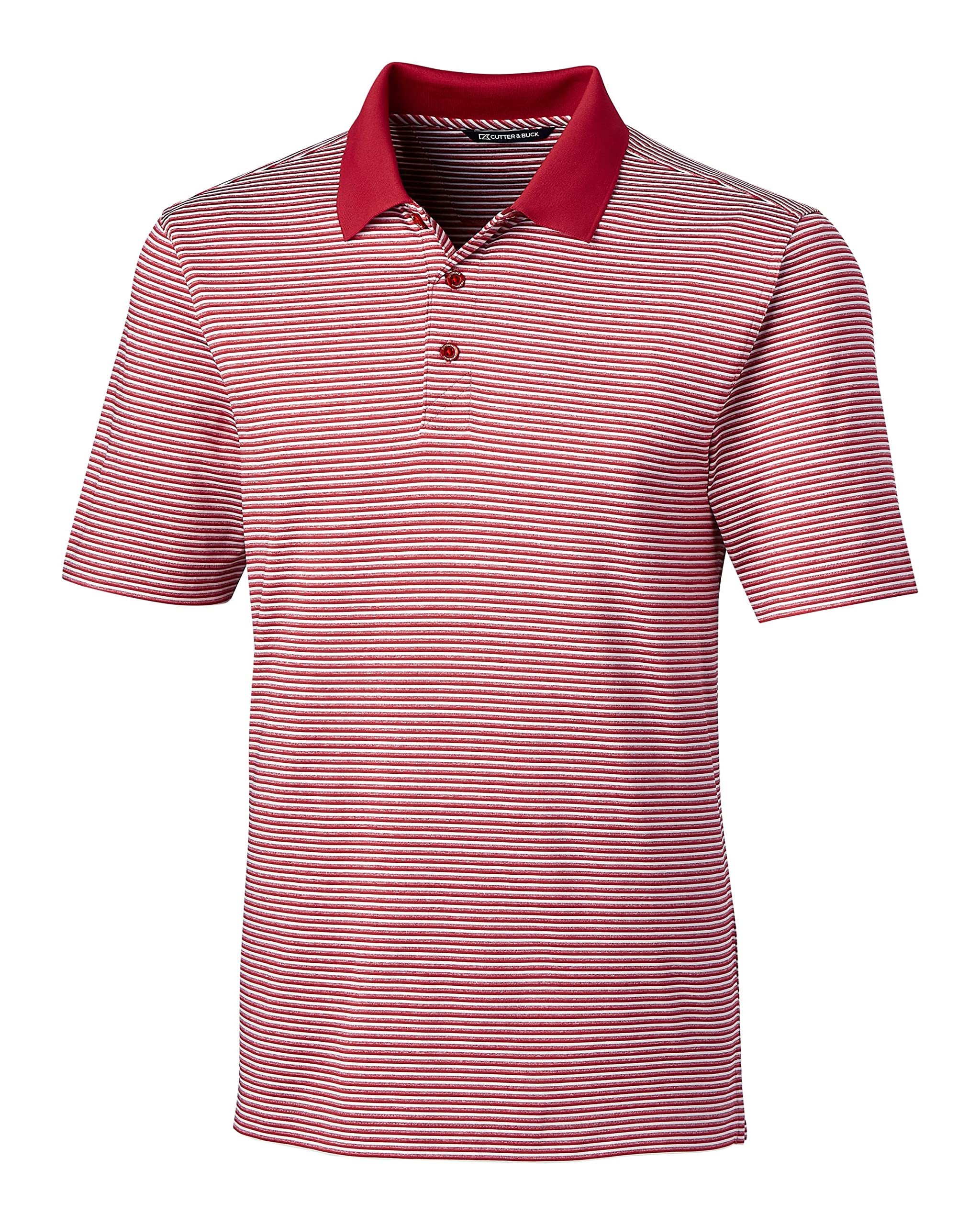 Cutter & Buck Men’s Moisture Wicking UPF 50 Drytec Forge Tonal Stripe Polo Shirt, Cardinal Red, XXX-Large