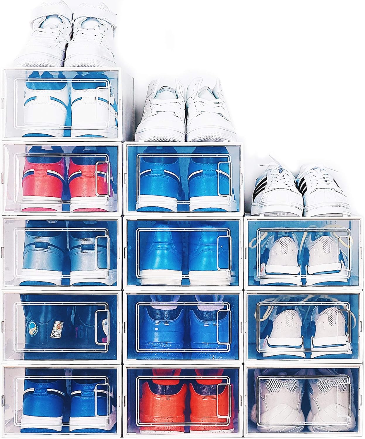 stackable clear shoe drawers on Shoe Organizers Stackable Shoe Box 12 Pack Clear Plastic Shoe Storage Foldable Sneaker Storage Fit For Size 12 Home Kitchen Bright Ce Com