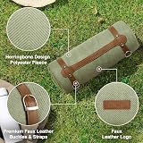 VonShef Picnic Blanket Green Herringbone 180x147cm Waterproof Backing view 2