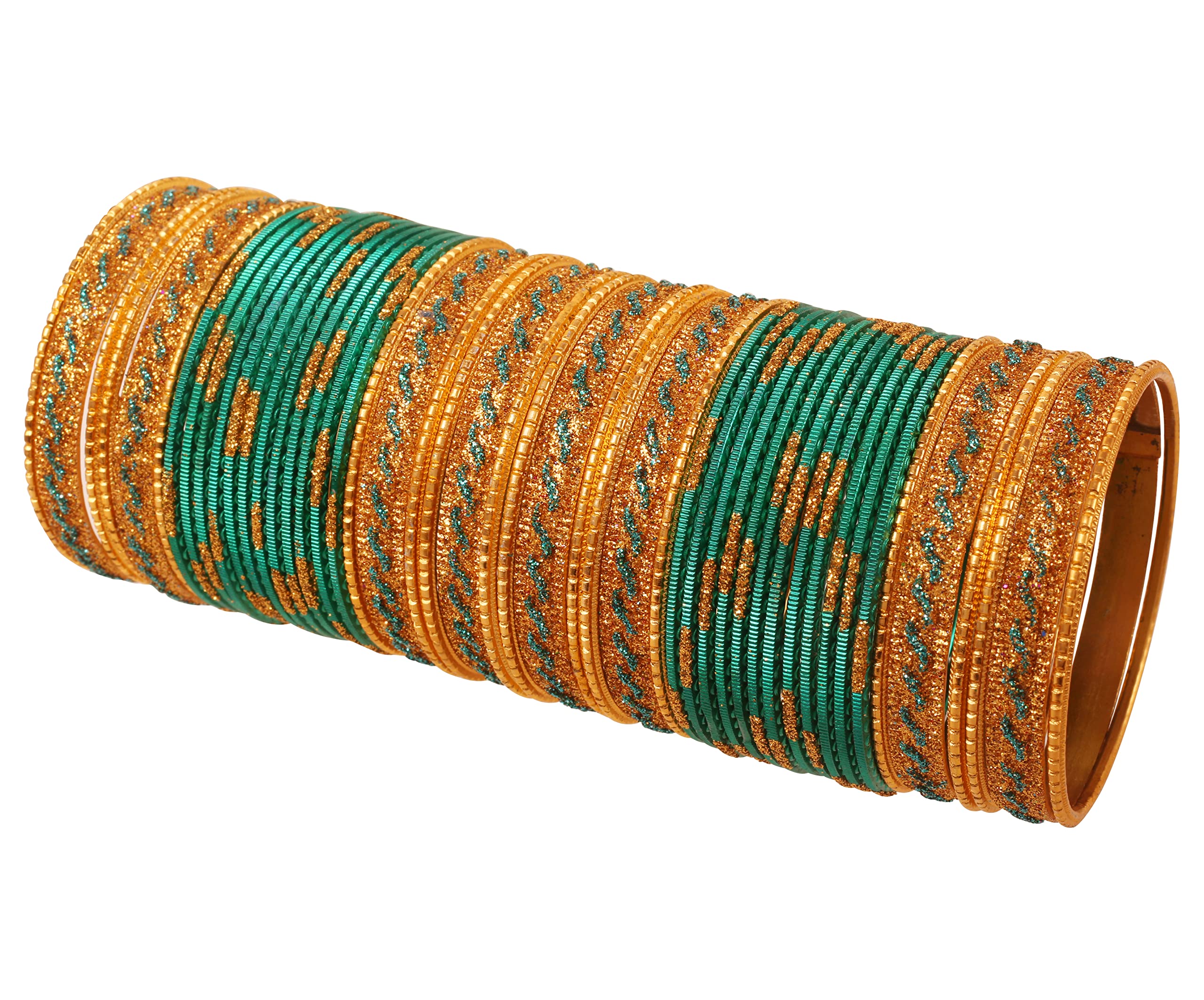 Touchstone New Indian Bollywood Glamorous Fashion Wrist Enhancing Shimmering Golden Glitters Textured Radium Green Color Designer Jewelry Bracelets Bangle Chura. Set of 48 in Gold Tone for Women. — image 1
