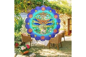 DOSMINE Wind Spinners Outdoor Dragonfly Stainless Steel Reflective Wind Spinners Outdoor 12 Inches Hanging Garden Decor 3D Hanging Wind Sculpture Kinetic Yard Art Decoration
