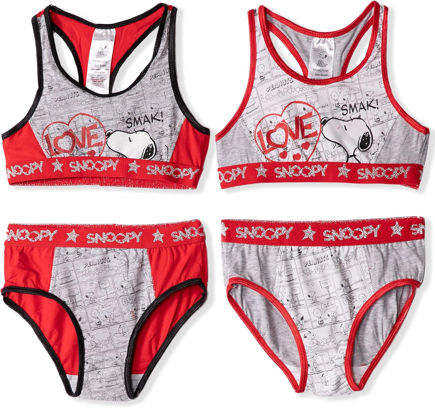 Peanuts Official Snoopy Girls Underwear Sets Bulk 4 PCS Pack 2 Knickers