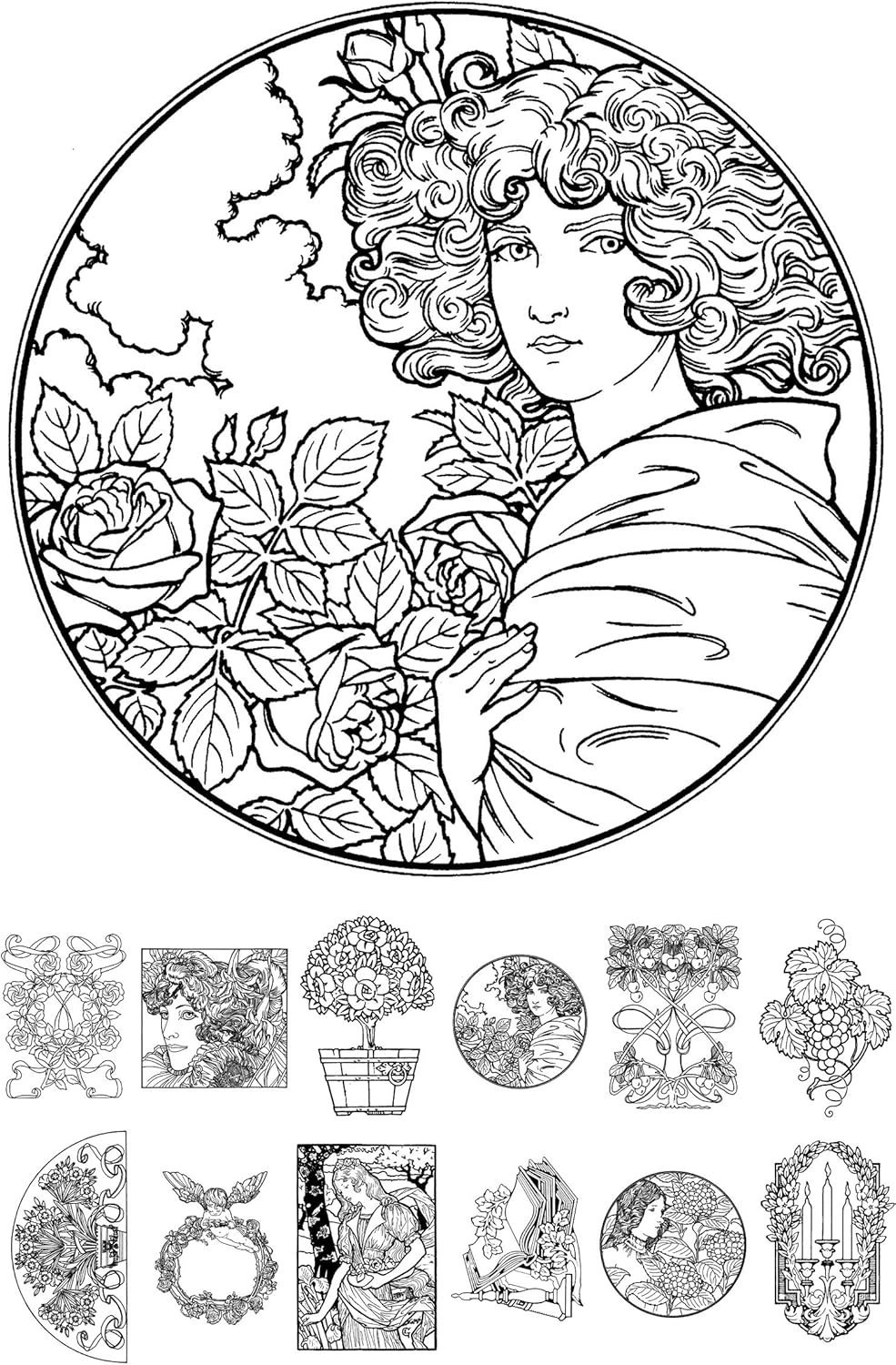 Amazon Com Adult Coloring Book 24 Pages 6 X8 Art Nouveau Floral Motiffs Flonz Vintage Designs