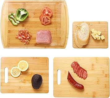 Amazon 天然竹製まな板 ジュースの溝付き 4点セット 肉 野菜 果物 チーズのチョッピングに最適なまな板 Null まな板 カッティングボード