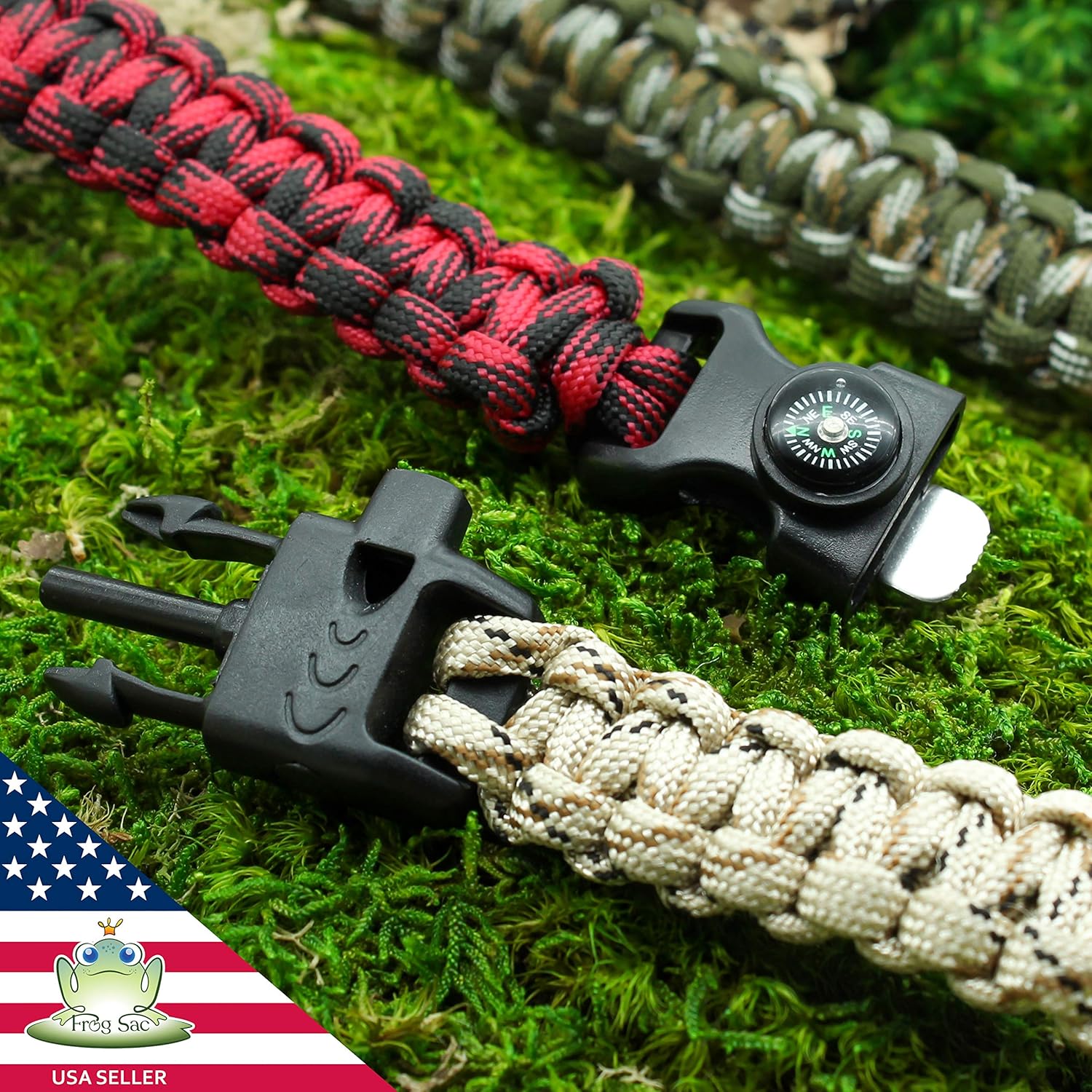 FROG SAC 3 Paracord Bracelets for Men - Camo Paracord Survival Bracelet Pack for Men with Compass, Fire Starter and Whistle - Tactical Gear Bracelets : Sports & Outdoors