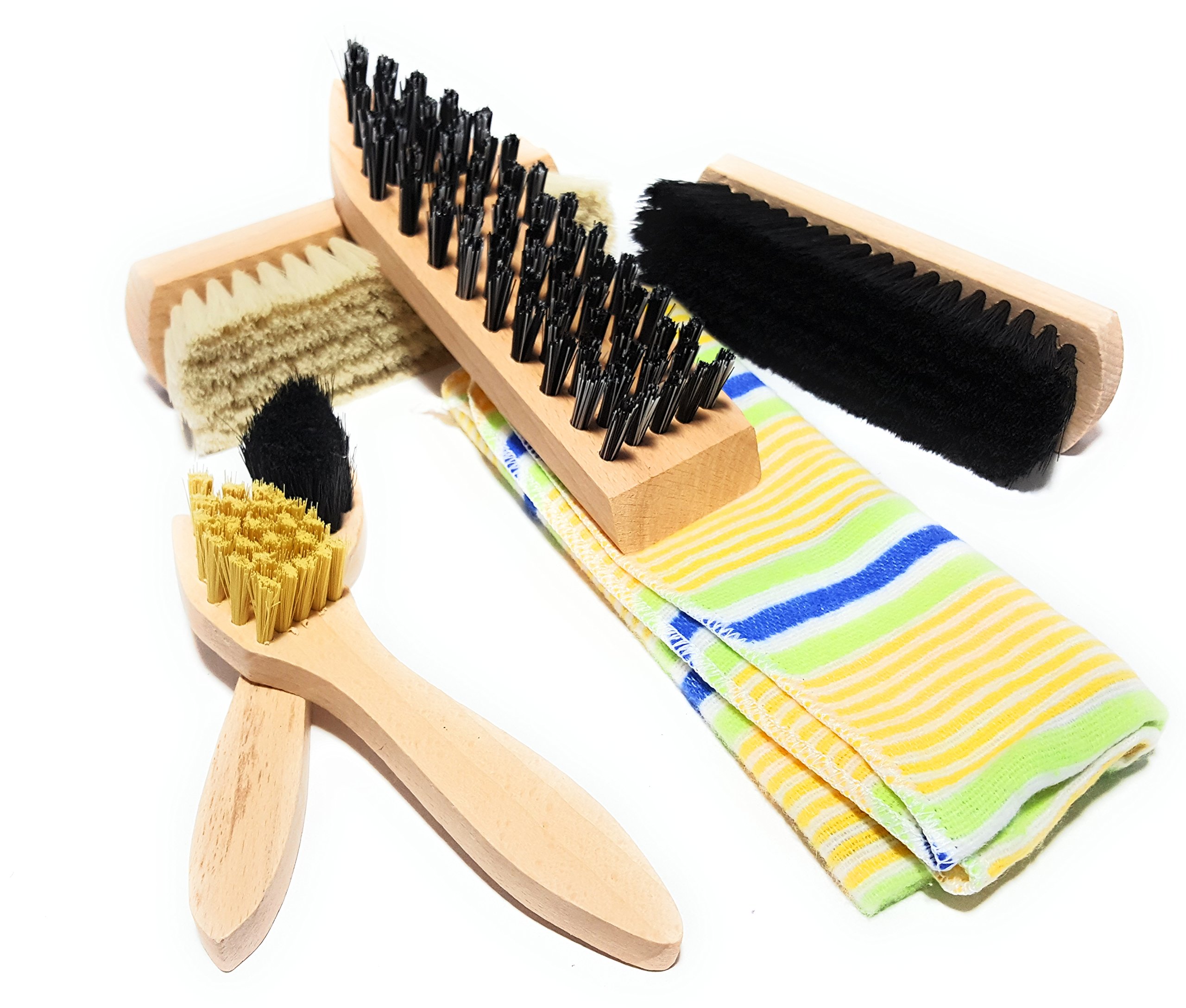 Bambelaa! Shoe shine set, professional shoe care and cleaning brush, set of 6 with free storage bag.