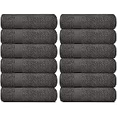 White Classic Resort Collection Soft Washcloth Face & Body Towel Set | 12x12 Luxury Hotel Plush & Absorbent Cotton Washclothes [12 Pack, Charcoal]