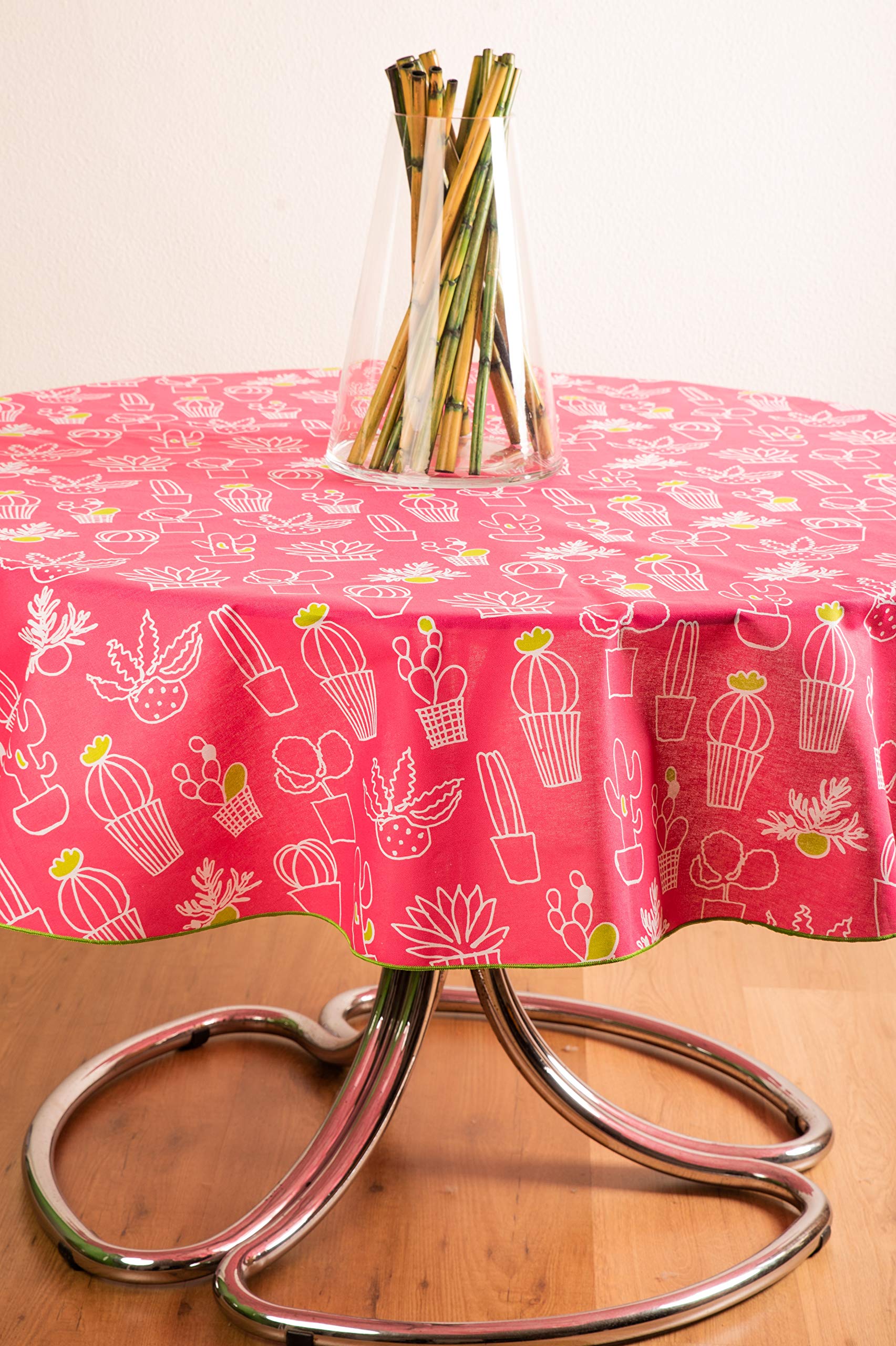 ESSE HOME - Confestyl Line Round Table Cover cm.180-8 People - Printed on Panama Fabric in Pure Cotton - Made in Italy (Pink, Orange, Grey) (Pink)