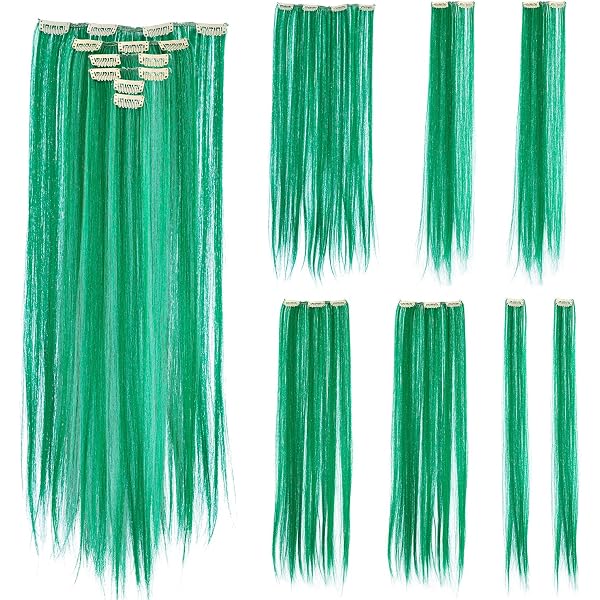 SWACC 12 Stück Clip-In Haarverlängerungen – Bunte Strähnen, Einfarbig, 45-48 Cm