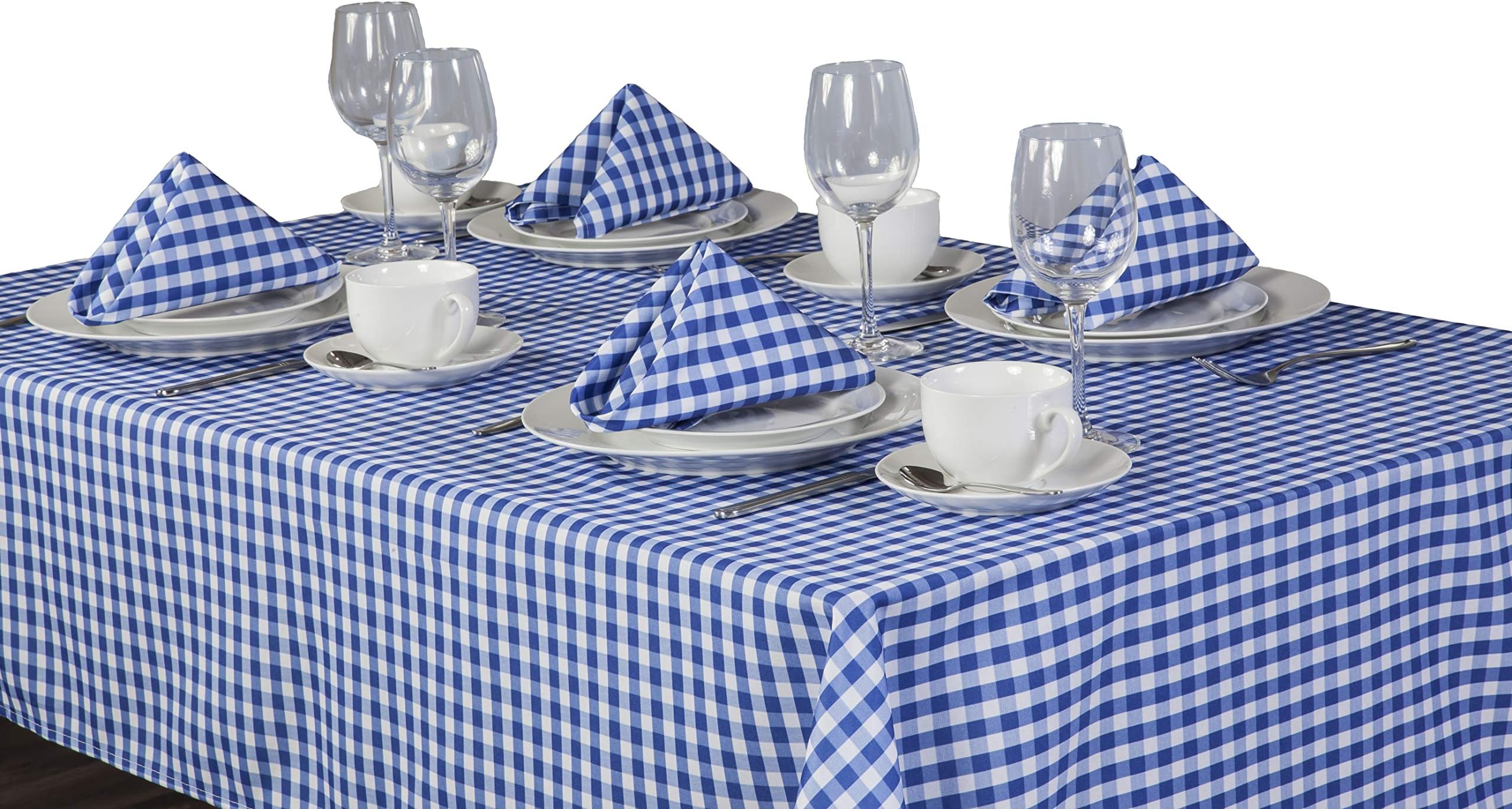SUPERB BLUE AND WHITE GINGHAM CHECK RECTANGULAR TABLE CLOTH 52" X 70" (132 X 178CM) AND A PACK OF 4 NAPKINS PACKAGE