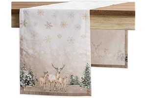 Maison d' Hermine Table Runners 100% Cotton 14.50Inch x 108Inch Tablerunner, Decorative Table Runner, Dining, Buffet, Deer in The Woods (Single Layer) - Thanksgiving/Christmas