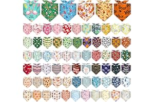 Reginary 72 Packs Holiday Dogs Bandanas Bulk Patriotic Halloween Thanksgiving Christmas New Year Birthday Summer Scarf Bibs Easter St. Patrick's Day Pets Bibs Adjustable Dog Bandana for Pet Costume