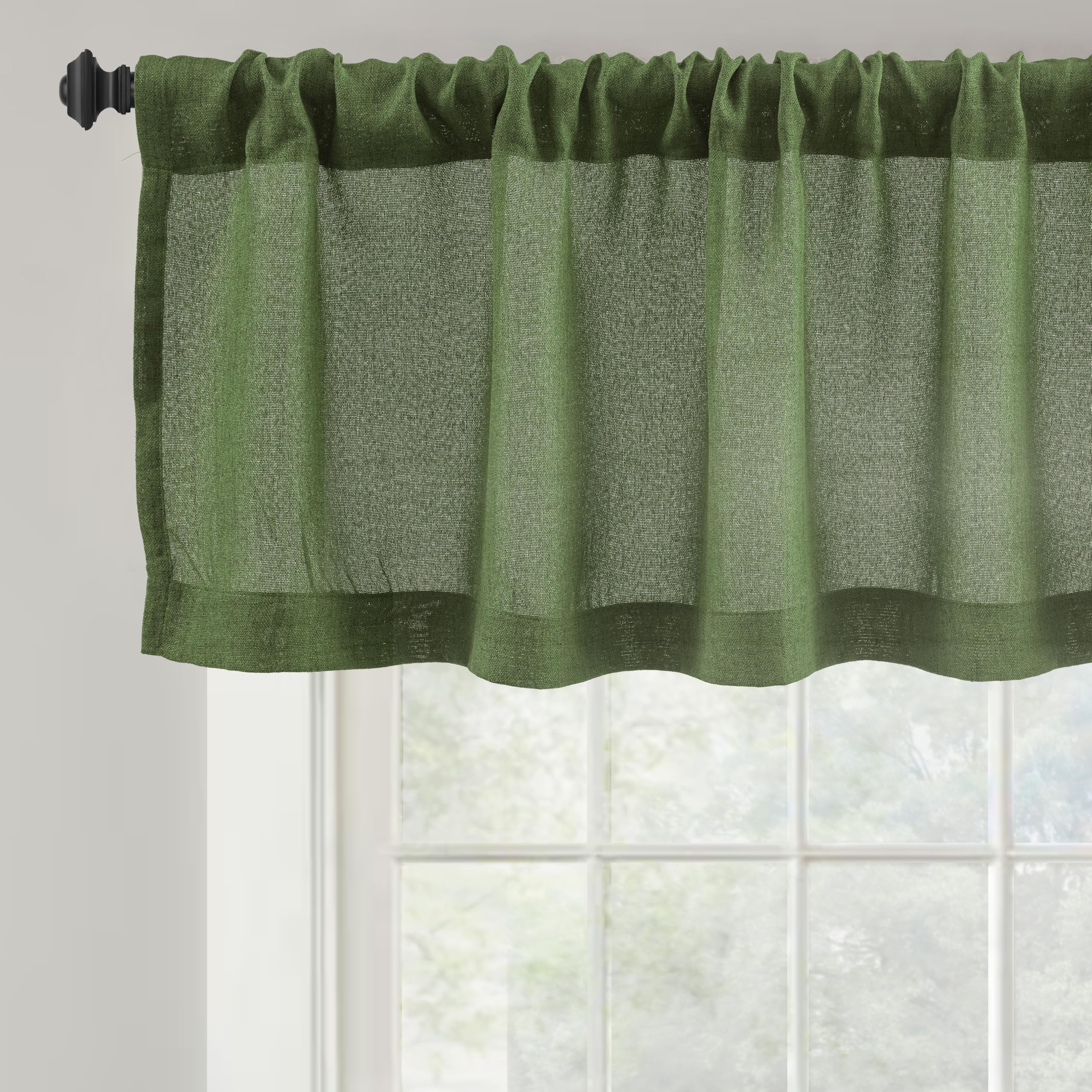Photo 1 of DriftAway Linen Textured Curtain Valances for Windows Light Filtering 3 Inch Rod Pocket Farmhouse Country Rustic Kitchen Valances for Bedroom Living Room Bathroom 18 inch Length Green