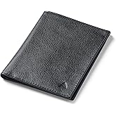 Allett Travel Wallet, Onyx Black | Leather, Thin Bifold, RFID Blocking, Minimalistic, Front Pocket | Holds Up To 10 Cards & Passport | For Men & Women
