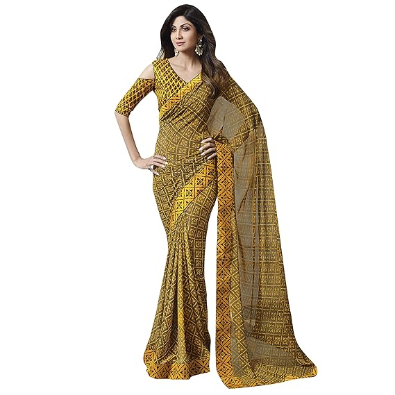 Womens Georgette Saree With Unstitched Blouse Piece (SHILPA2510SSSR01_Yellow)