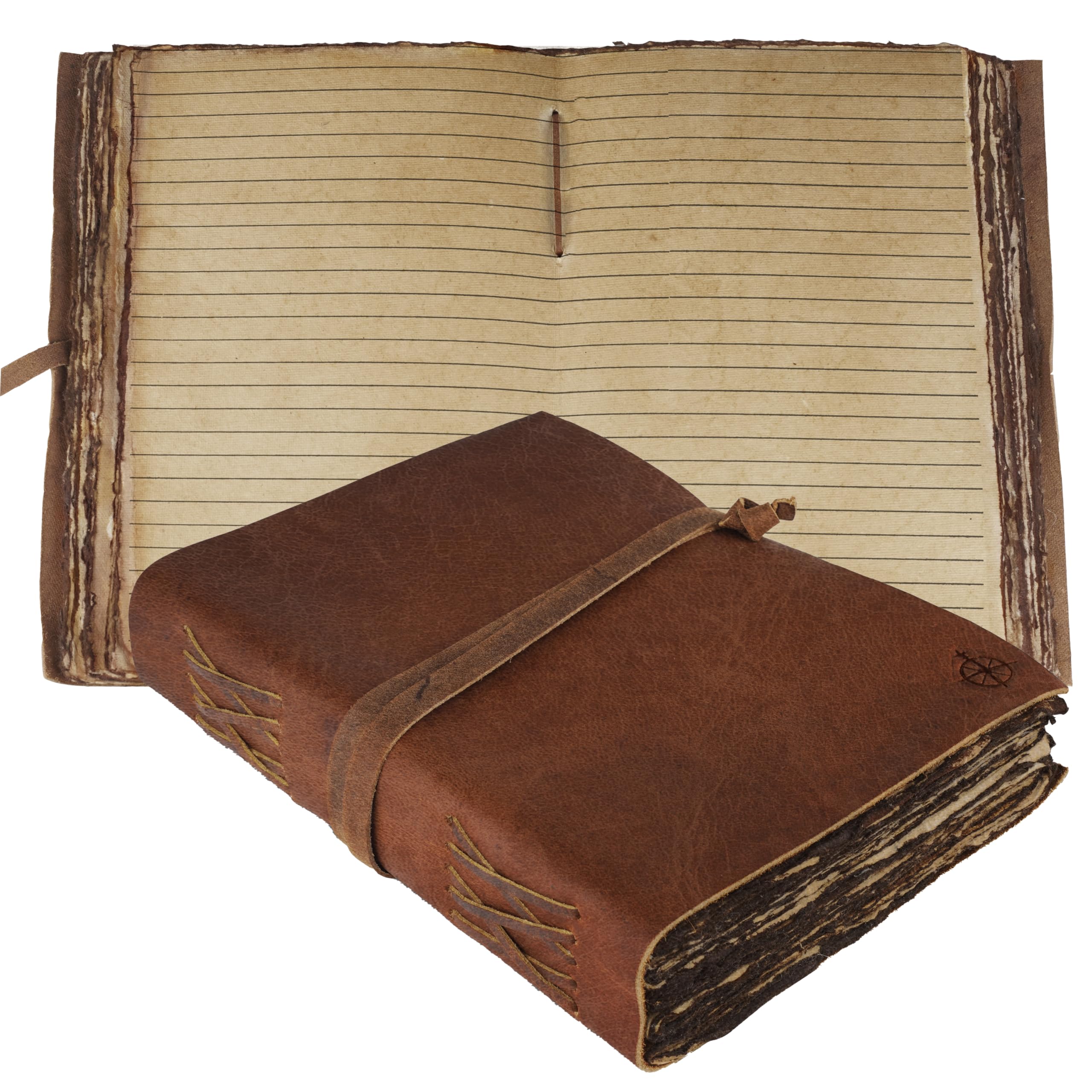 Wanderings Vintage Leather Journal - 15x23cm - Antique Handmade Leather Bound with Old Fashioned Lined Deckle Edge Paper - Perfect for Writing Book of Shadows Journal a GrimoireSketching