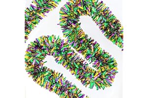 JOCOMONI 33FT Mardi Gras Tinsel Garland Purple Green Gold Metallic Twist Tinsel Garland Mardi Gras Hanging Garland for for Mardi Gras Carnival Deocoration Tree Stair Mantle Party Supply