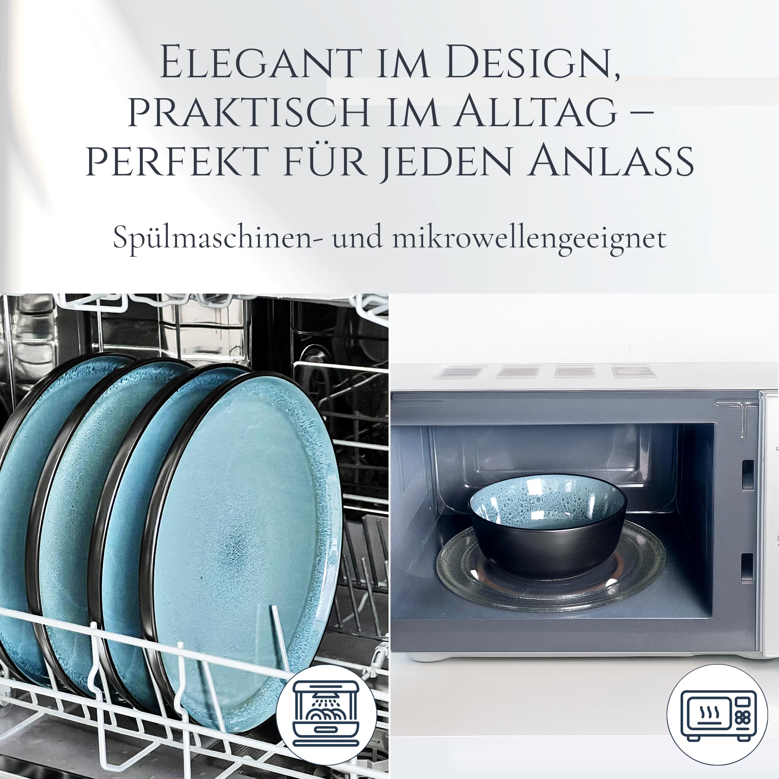 Steingut Geschirrset 6 Personen Ibiza 24 tlg. TESTSIEGER, Traumhaftes Mediterranes Steingut Geschirr Set, Schüssel- und Teller Set, Tafelservice 6 Personen, Geschirrsets Pure Living in Petrol 6