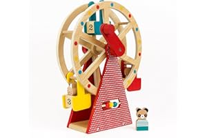 Petit Collage Ferris Wheel Carnival Wooden Toy, 2 Animal Characters Included – Pre-Assembled Wooden Ferris Wheel Toy with Sturdy Wood Construction, Non-Toxic and Safe for Kids, Ideal for Ages 3+
