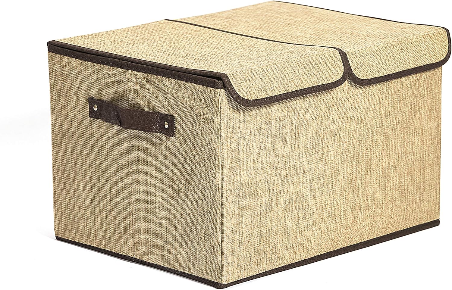 Set of 2 Large Storage Bins Linen Fabric Foldable Basket Cubes Organizer Storage Drawer with Lid and Handles for Home, Office, Closet, Bedroom, Nursery (Deep Yellow 17″ x 12″x 10″)