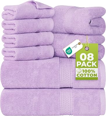 Utopia, Set di 8 asciugamani composto da 2 teli bagno, 2 ospiti e 4 lavette, in 100% cotone filato ad anelli da 600 g/m², altamente assorbenti, per bagno, palestra, hotel e spa (lavanda)