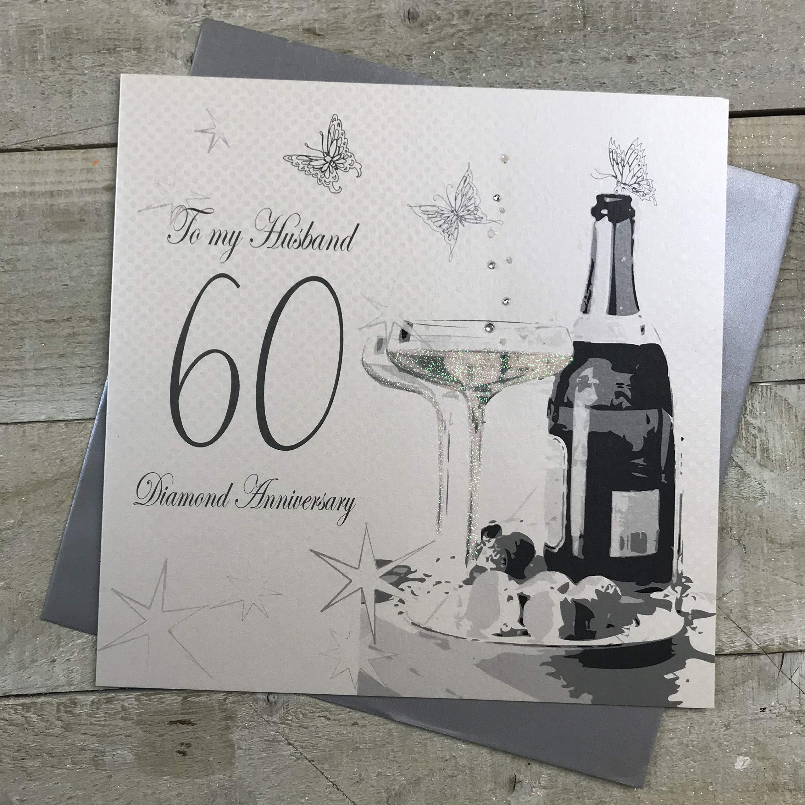 white cotton cards Large To My Husband Diamond Wedding Anniversary, Handmade 60th Anniversary Card, XLBD60H