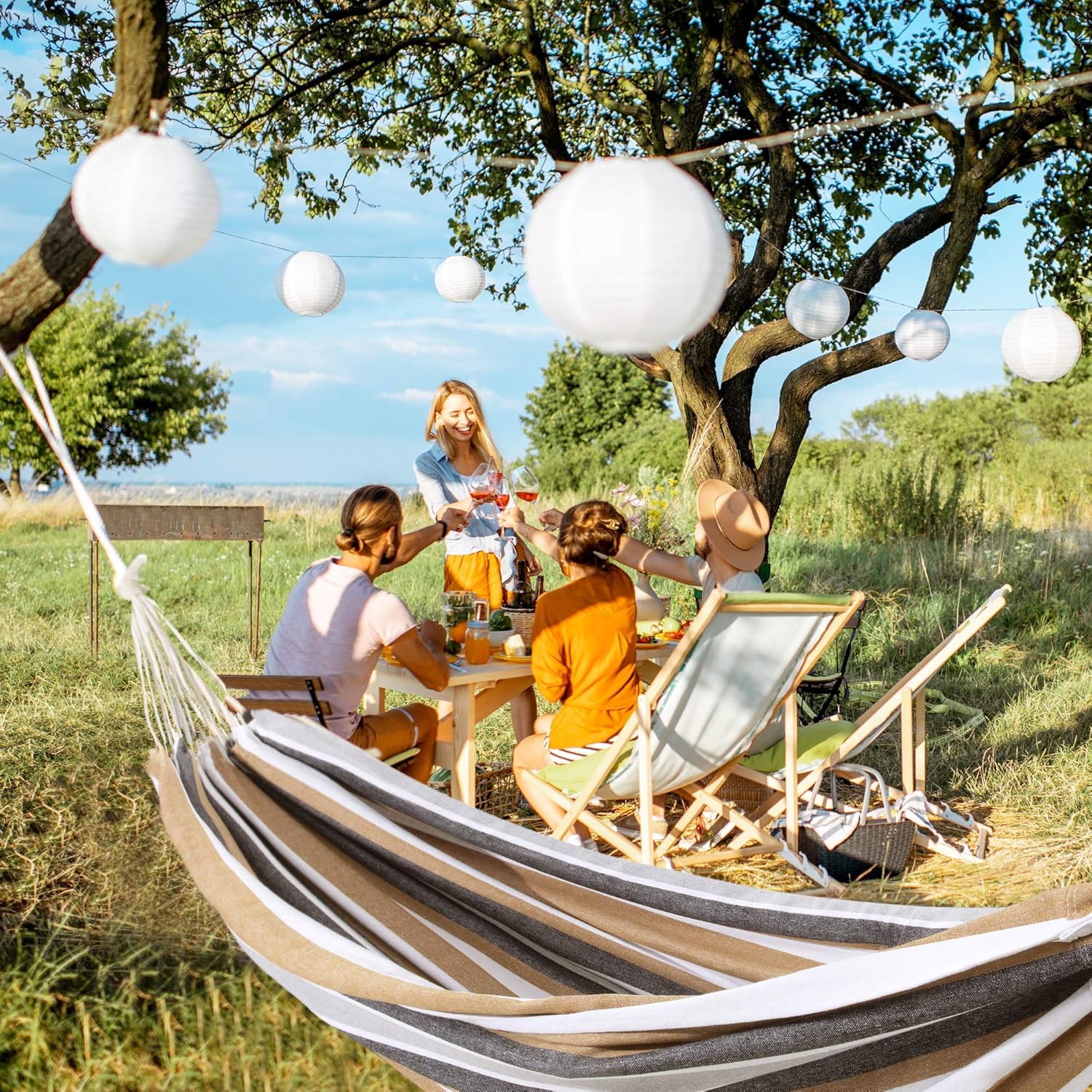 ROOITY Double Hammock Brazilian Hammocks with Portable Carrying Bag,Soft Woven Fabric, Up to 450 Lbs Hanging for Patio,Trees,Garden,Backyard,Porch,Outdoor and Indoor XXX-Large Brown&Grey Stripe: Sports & Outdoors