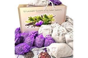 Vivenzia 20 Pack Cedar Sachets & Lavender Sachets for Drawers and Closets – Dry Lavender Sachet Bags & Cedar Chips for Clothes Storage - Drawer Fresheners for Dresser. Closet Deodorizer.