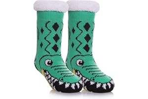 Yebing Kids Boys Girls Slipper Socks Cute Animal Fuzzy Winter Warm Fleece Lining Christmas Socks With Grippers