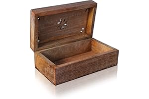 Mela Artisans Decorative Storage Box with Hinged Lid - Light Burnt, Medium | 7.5” x 4.5” x 3” | Rustic Serena Style | Crafted from Mango Wood | Ideal for Keepsakes, Trinkets, Jewelry and More