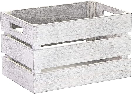 LAUBLUST Vintage Holzkiste mit Griffen - ca. 31 x 21 x 19 cm, Weiß, FSC