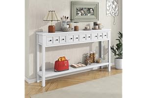 60x11x34 in Rustic Console Table with Drawers and Bottom Shelf, Narrow Entryway Table/Hallway Table/Sofa Table for Behind Cou