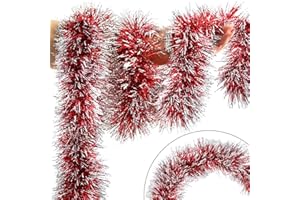 SURCVIO 33FT Christmas Tinsel Garland Decorations to Christmas Tree, Thick and Thin Metallic Streamers Foil Tinsel Twist Garland for Xmas Tree Decor Home Indoor Outdoor Party Supplies (Red)