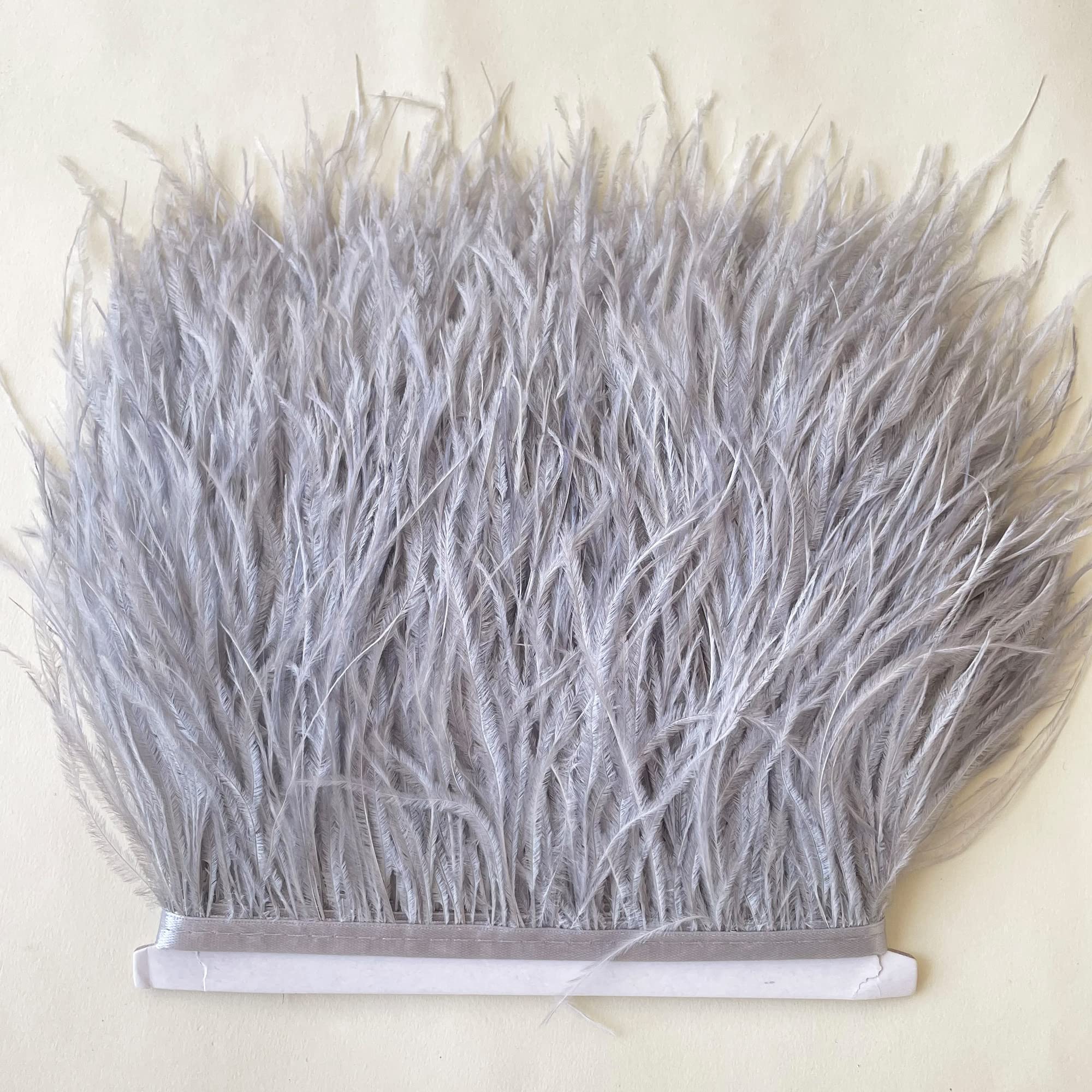 34 Colours Quality Ostrich Feather Trimming Fringe for Millinery Craft Dress Making (Silver) — image 1