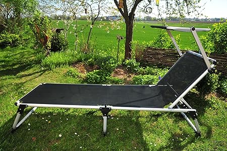 Amazon De Liege Sonnenliege Mit Sonnendach Dach Premium Relaxliege Gartenliege Extrem Wetterfest Klappbar Tragbar Seewasserfest Hochwertig Bequem Und Stabil Grosse Liegeflache Ca 195 X 62 Cm Textilene Aluminium Alu Mit Sonnenschutzdach
