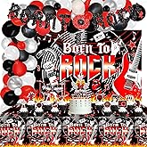Rock and Roll Party Decorations, Including Born to Rock Glitter Banner, Backdrop, Balloon Garland, Cake Toppers, Tablecloths, for Rock Music Theme Party Supplies
