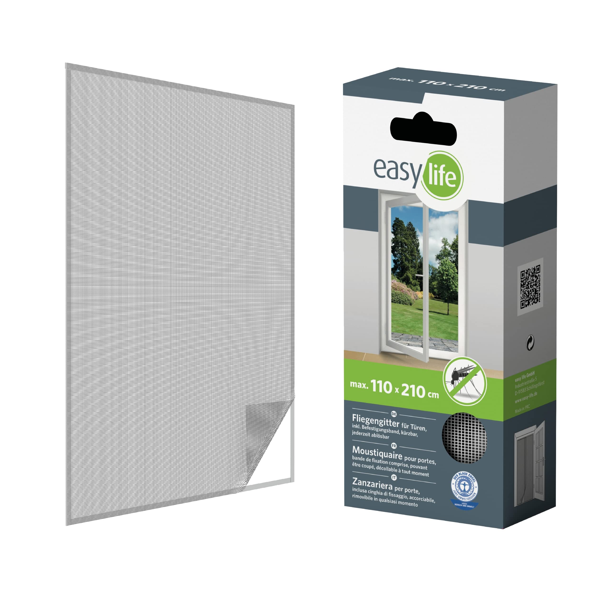 Mosquito Net without Drilling Hook and Loop for Doors 110 x 210 cm 2 Net 6 x 210 cm Adjustable Insect Protection Screen White Polyester Mesh Ideal for Summer Season