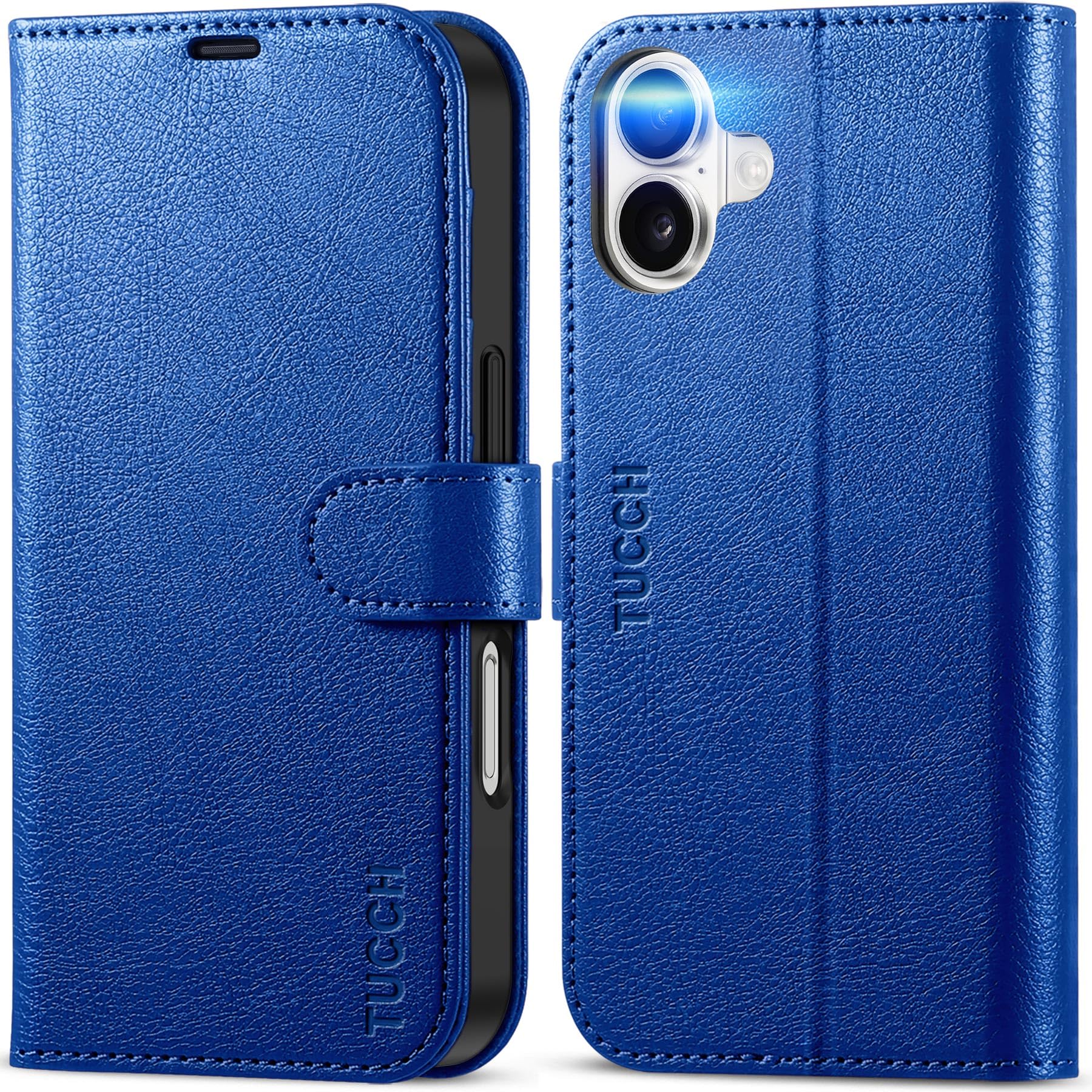 TUCCH Case for iPhone 16 (6.1") 2024 5G, Magnetic PU Leather Wallet Protective Flip Folding Stand Cover with[RFID Blocking]Card Holders[Kickstand][Shockproof TPU]Compatible with iPhone 16, Klein Blue