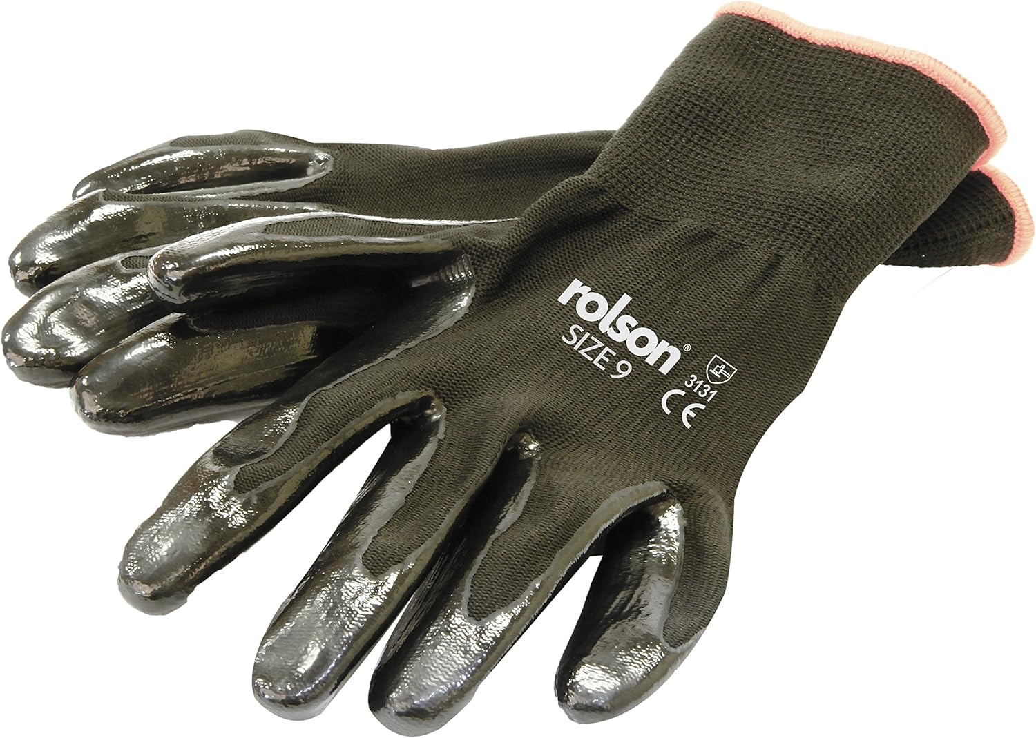 Rolson 60662 4 Pair Black Nitrile Coated Gloves