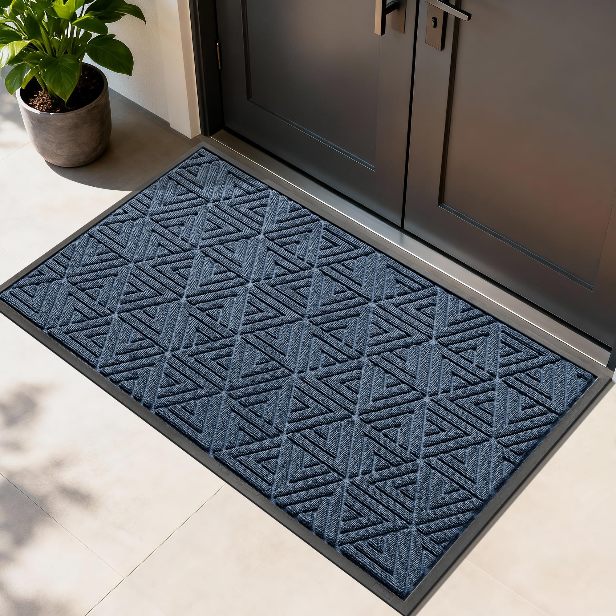 Yimobra Extra Large Door Mat 60x36, All-Weather Waterproof Non-Slip Welcome Matt Outdoor, Heavy Duty Non Slip Doormat for Entryway for Patio and Garage Indoor, Easy Clean, Blue Image