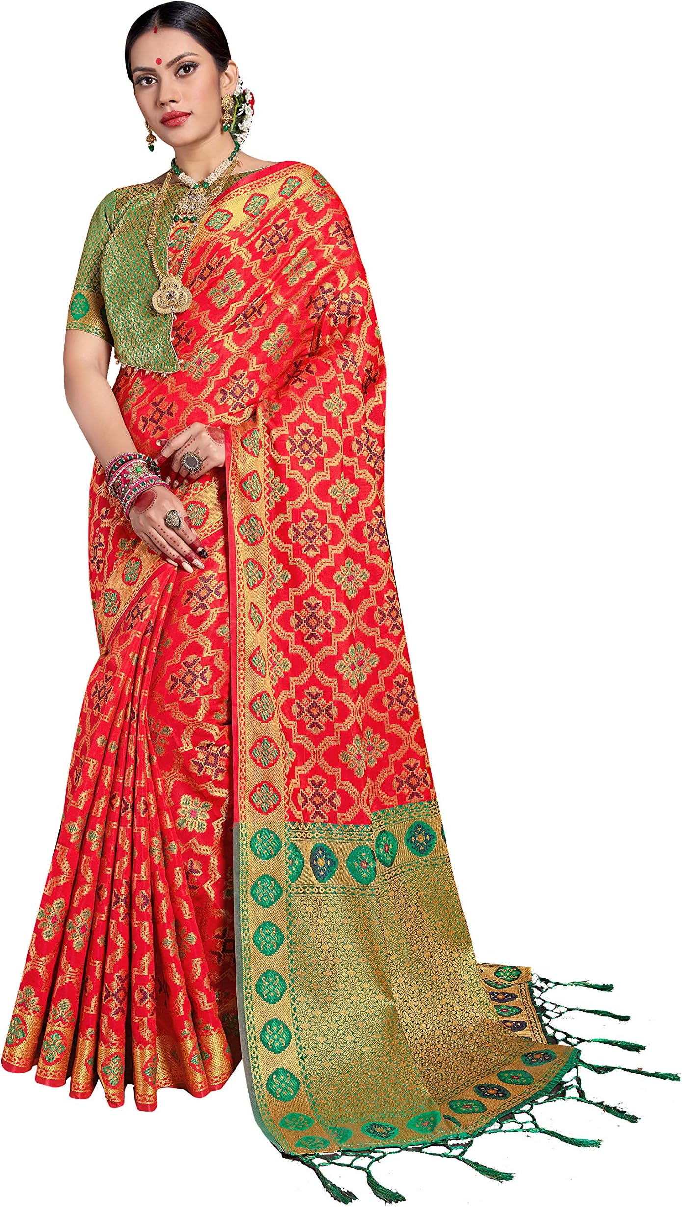 STYLE INSTANT Sarees for Women Banarasi Patola Art Silk Woven Saree l Indian Ethnic Wedding Gift Sari with Unstitched Blouse