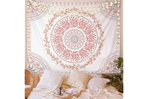 FLY SPRAY Mandala Tapestry Aesthetic,Boho Tapestry Wall Hanging,Pink Floral Medallion Tapestries,Bohemian Wall Art Hippie Decor for Bedroom Living Room Dorm
