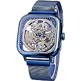 FORSINING Automatic Watches Mechanical Wrist Watch Golden for Mens Skeleton Watches with Stainless Steel Transparent Dial with Royal Flower Movement Carving