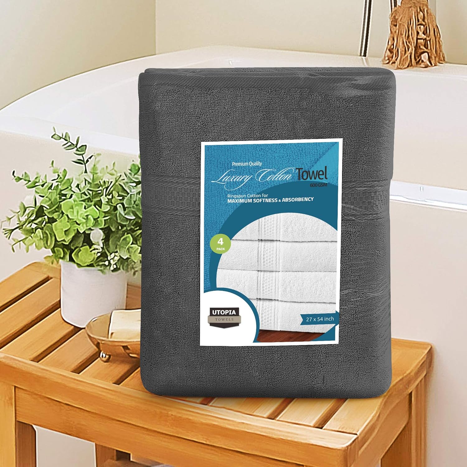 Utopia Towels - Bath Towels Set, Grey - Premium 600 GSM 100% Ring Spun Cotton - Quick Dry, Highly Absorbent, Soft Feel Towels, Perfect for Daily Use (4-Pack): Home & Kitchen