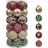 Valery Madelyn Christmas Ornaments Set, 30ct 2 Inches Red Green and Gold Shatterproof Christmas Tree Decorations Ball Ornaments Bulk, Traditional Country Hanging Decor for Xmas Holiday Party
